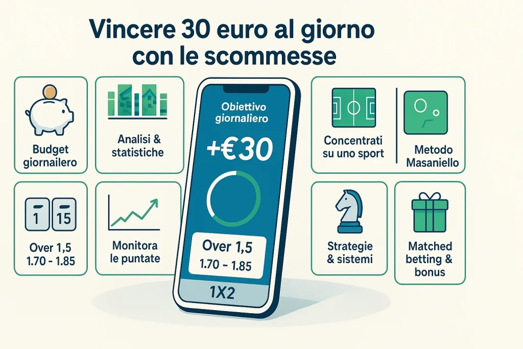 La regola per una scommessa vincente ogni giorno: puntare 30 euro con metodo (matematica, app e gestione)